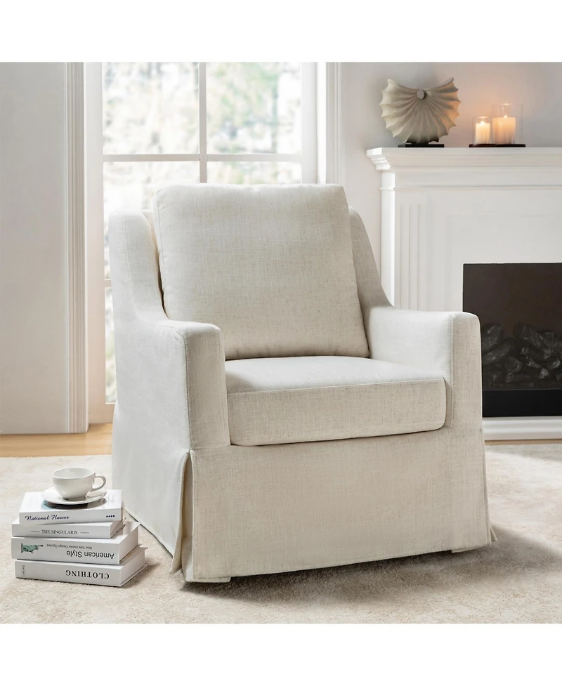 Hulala Home Wimberly 30"W Farmhouse Slipcover Swivel Rocking Chair with Pillow Back