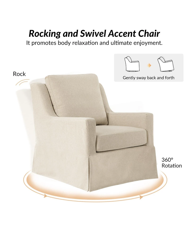 Hulala Home Wimberly 30"W Farmhouse Slipcover Swivel Rocking Chair with Pillow Back