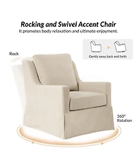 Hulala Home Wimberly 30"W Farmhouse Slipcover Swivel Rocking Chair with Pillow Back