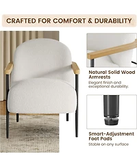 gaomon Accent Chair Set of 4 for Living Room, Modern Teddy Fabric Armchair with Metal Frame, Wood Armrests and Adjustable Feet for Living Room
