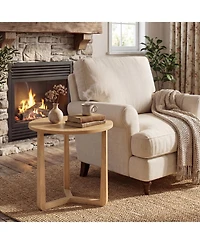 Slickblue Rustic Round End Table with Sturdy Rubber Wood Legs and Triangular Base Design