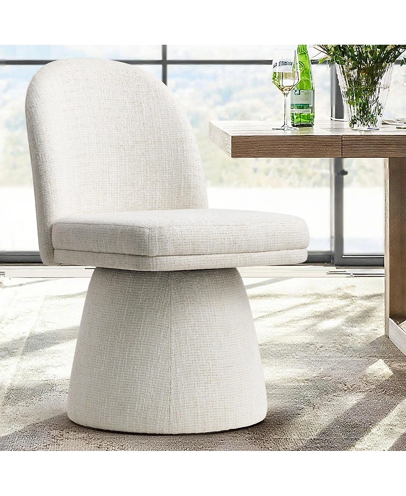Maison Boucle Swivel Vanity Chair, Upholstered Fabric Makeup Armless