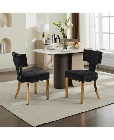 Clihome Mid Century Modern Dining Chairs Set of 2, Farmhouse Chenille Fabric Upholstered Curved Backrest