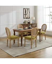 Clihome French Style Solid Wood Frame Antique Painting Linen Fabric Rattan Back Dining Chair,Set of 2