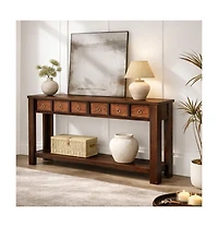 homfan Console Table with 2 Drawers and Open Shelf, Farmhouse Entryway Sofa for Hallway, Living Room, or Behind Couch