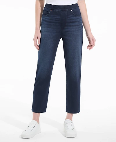 Lands' End Women's Petite Starfish High Rise Knit Denim Straight Crop Jeans