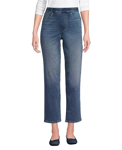 Lands' End Women's Tall Starfish High Rise Knit Denim Straight Crop Jeans