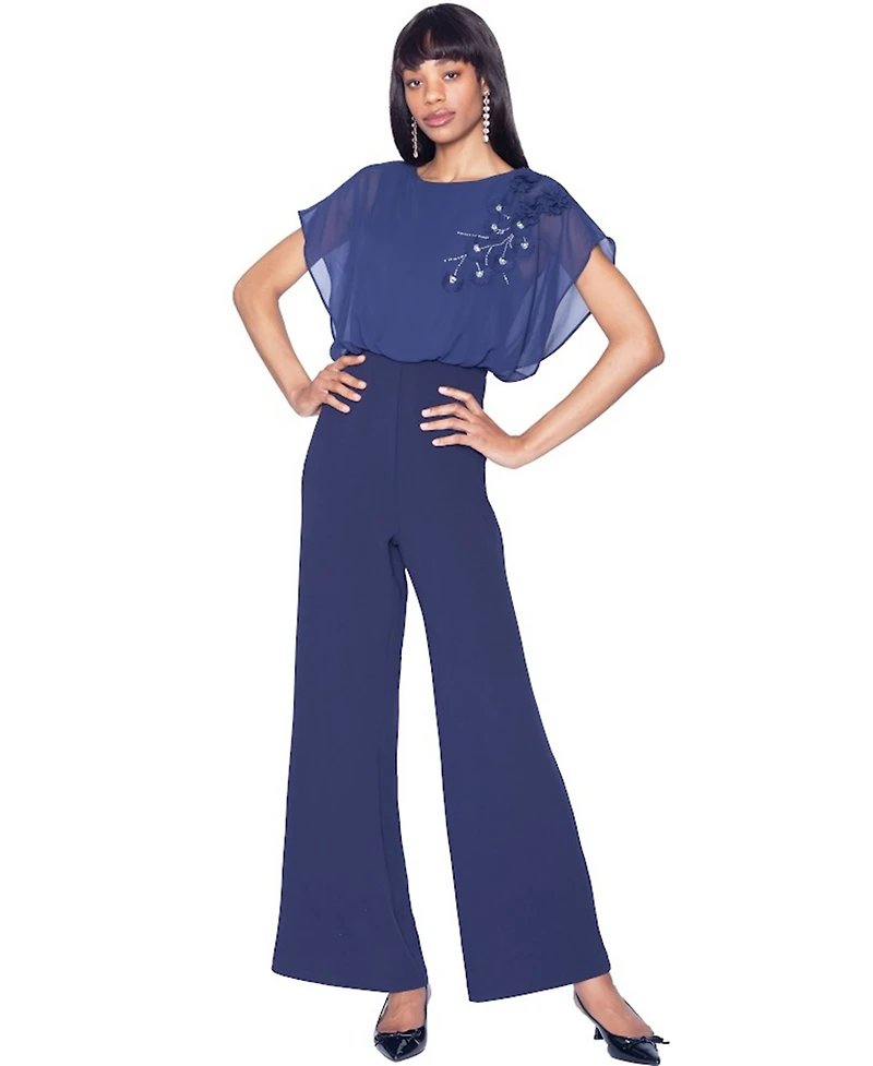 White Tie by Shani Women's Floral Applique Jumpsuit
