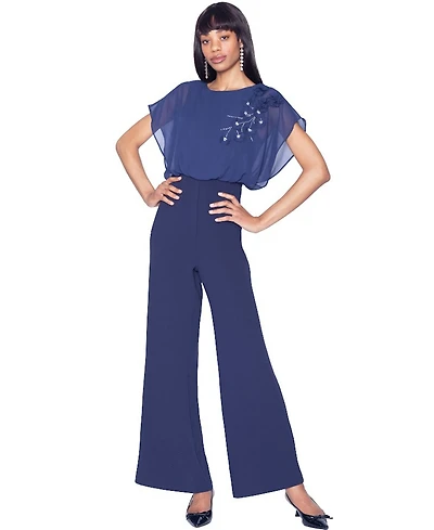 White Tie by Shani Women's Floral Applique Jumpsuit