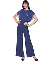 White Tie by Shani Women's Floral Applique Jumpsuit