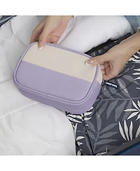 Lands' End Medium Rectangular Dopp Kit for Travel, Striped Canvas Toiletry Bag with Top Zip
