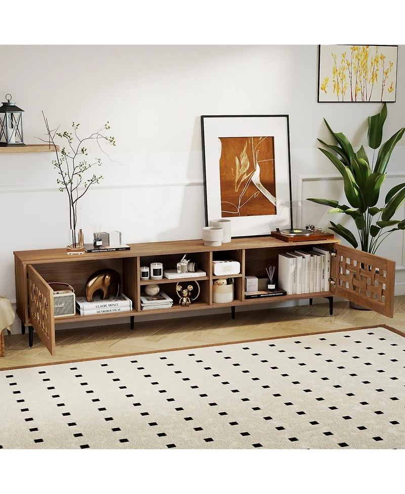 Gymax Tv Stand w/ 2 Doors Storage Cabinets and Open Compartments for TVs up to 80''
