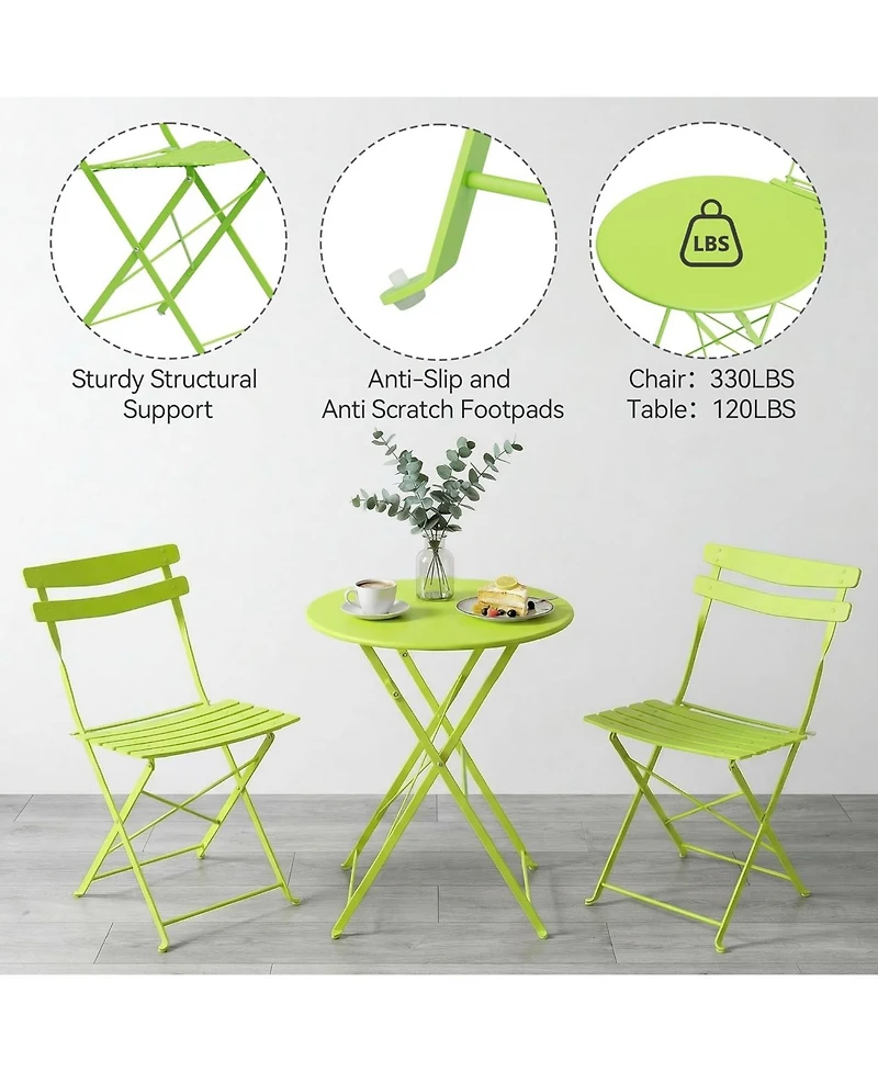 gaomon Folding Bistro Set 3pcs 2 Chairs and 1 Table, Outdoor Space-Saving Patio Furniture Set, Foldable Balcony Table for Garden