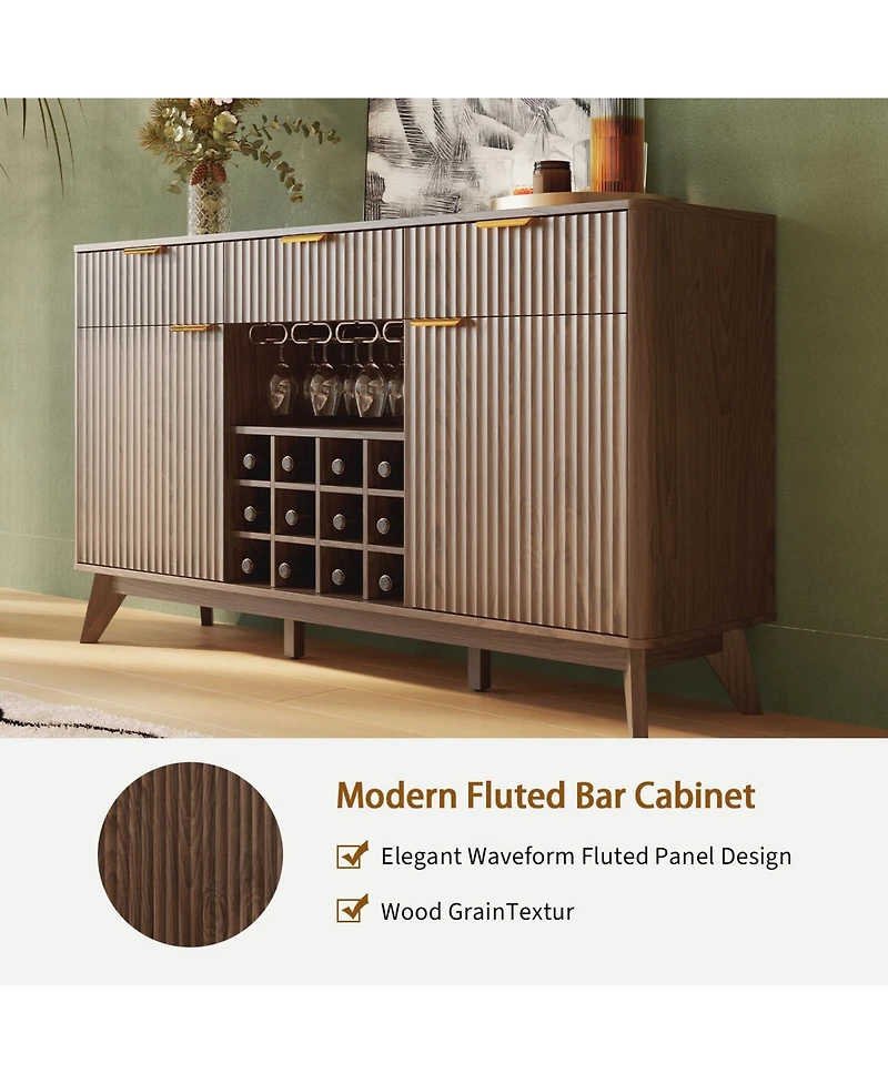 gaomon 60" Wine Bar Cabinet – Freestanding Liquor and Coffee Station with Rack, Glass Holder, Adjustable Shelves, Hutch for Living Room