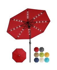 Gaomon 9FT Solar Patio Umbrella with 32 Led Lights, Outdoor Table w/Crank Lift, Push Button Tilt and 8 Sturdy Ribs