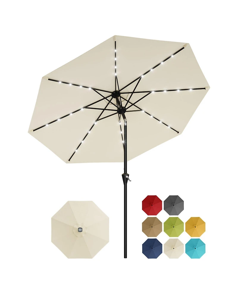 Gaomon 9FT Solar Patio Umbrella with 32 Led Lights, Outdoor Table w/Crank Lift, Push Button Tilt and 8 Sturdy Ribs