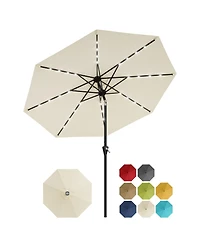Gaomon 9FT Solar Patio Umbrella with 32 Led Lights, Outdoor Table w/Crank Lift, Push Button Tilt and 8 Sturdy Ribs
