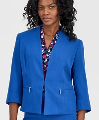 Kasper Women's Collarless Zip-Pocket Cuffed-Sleeve Jacket