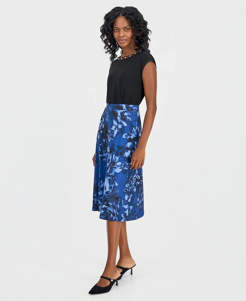 Kasper Women's Printed Pull-On A-Line Midi Skirt