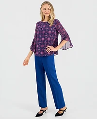 Kasper Petite Ruffle-Sleeve Boat Neck Blouse