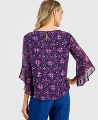 Kasper Petite Ruffle-Sleeve Boat Neck Blouse
