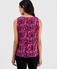 asper Women's Printed Crewneck Sleeveless Pleated Blouse