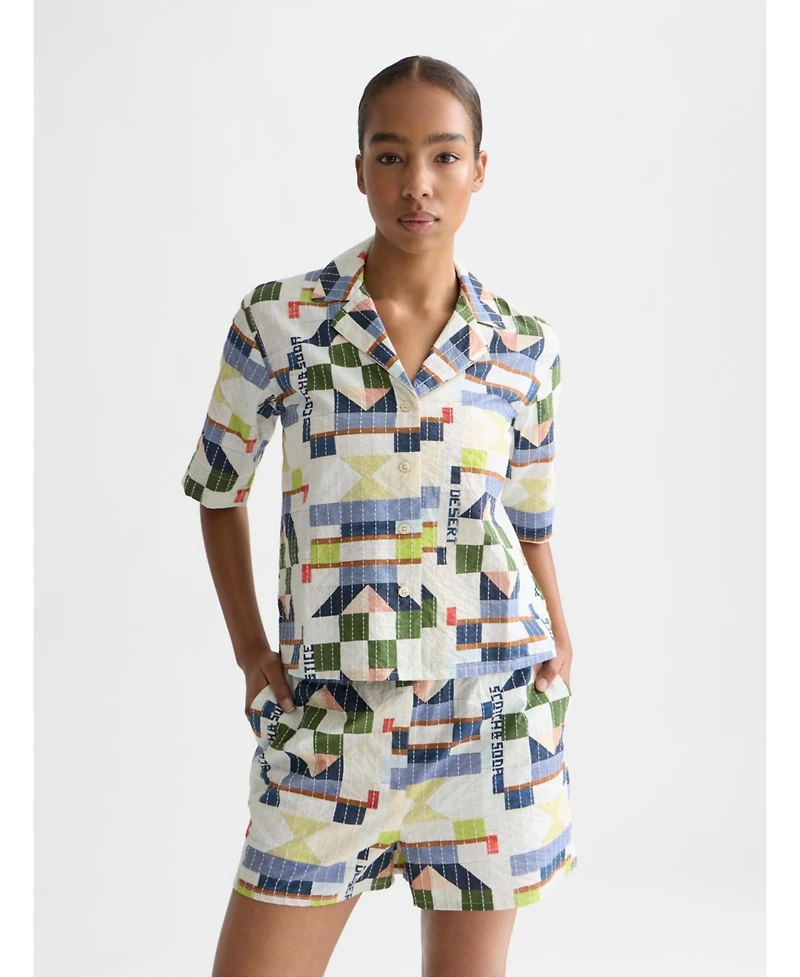 Scotch & Soda Women's Stitch-Embroidered Printed Short Sleeve Shirt