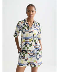Scotch & Soda Women's Stitch-Embroidered Printed Short Sleeve Shirt