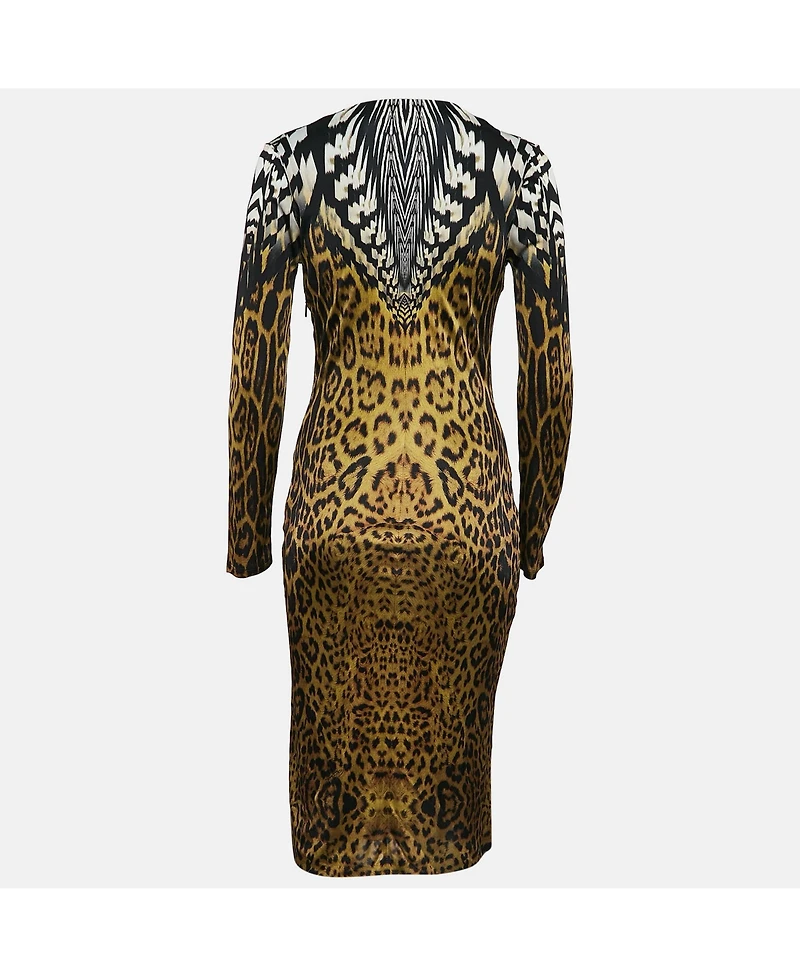 Pre-Owned Roberto Cavalli Women's Leopard Print V-Neck Midi Dress