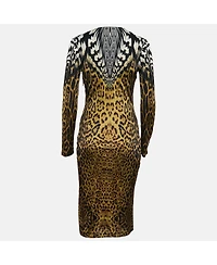 Pre-Owned Roberto Cavalli Women's Leopard Print V-Neck Midi Dress