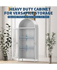 gaomon 73" Modern Arched Metal Storage Cabinet with Glass Doors for Living Room, Pantry Bookshelf, White