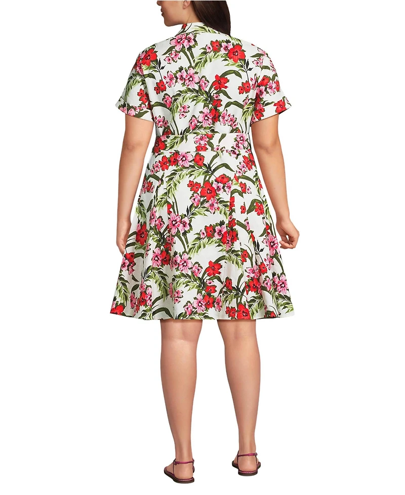 Lands' End Plus Linen Blend Button Front Dress with Godets