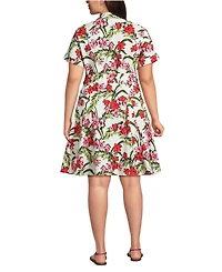 Lands' End Plus Linen Blend Button Front Dress with Godets