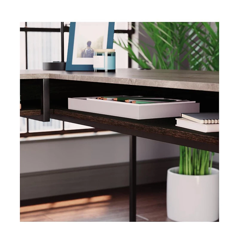 Sauder International Lux L Desk, Umber Wood finish