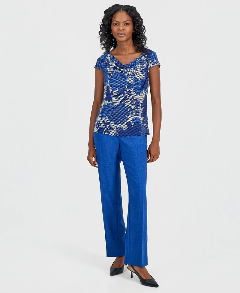 Kasper Petite Cowl Neck Cap-Sleeve Blouse