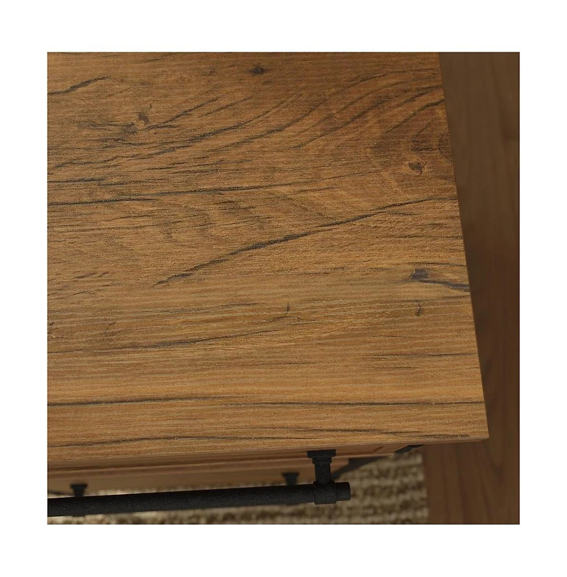 Sauder Iron City L Desk, Checked Oak finish