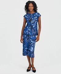 Kasper Women's Printed Bow-Neck Extended-Shoulder Top