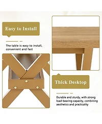 Rainsken 71" 35.4" Dining Table for 6-8 People - Mdf Splicing Desktop, X-Shaped Metal Frame, Dining Table with Storage Shelves for Dining Room