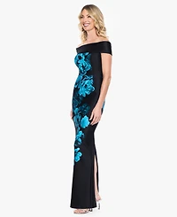 Betsy & Adam Women's Strapless Off-The-Shoulder Floral Column Gown