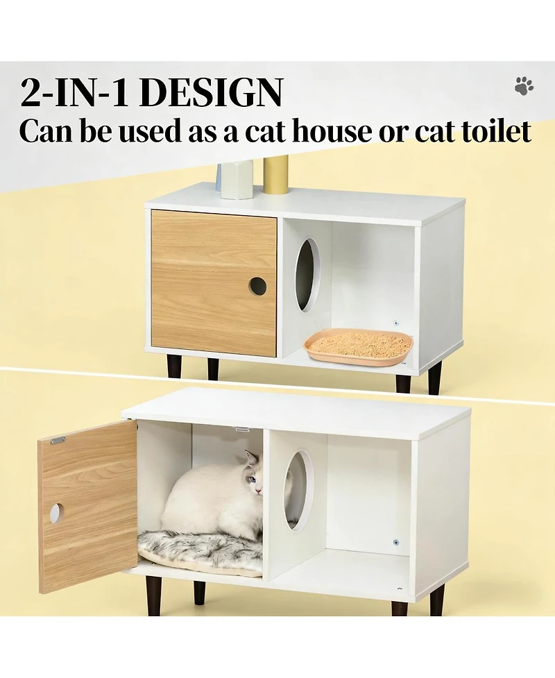 6thdruple Elevated Wooden Cat House, Modern White Pet Condo with Cushion and Airy Access Holes