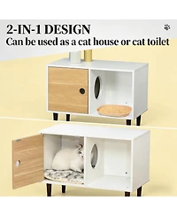 6thdruple Elevated Wooden Cat House, Modern White Pet Condo with Cushion and Airy Access Holes