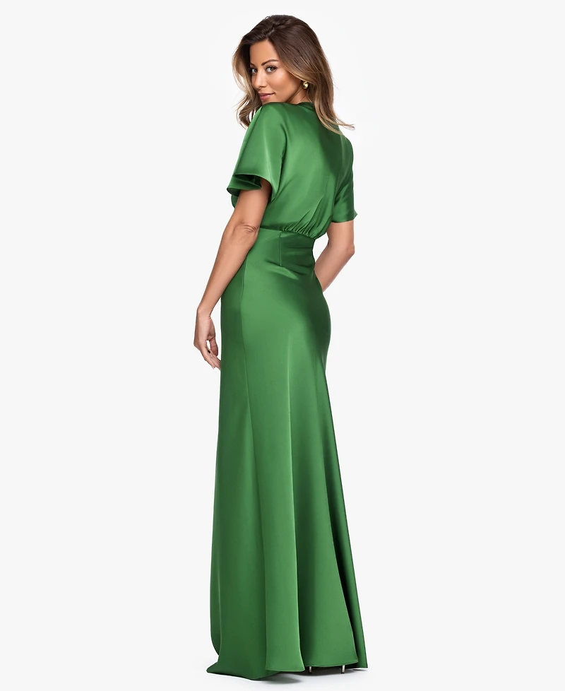Betsy & Adam Women's V-Neck Flutter-Sleeve Gown