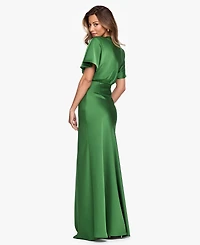 Betsy & Adam Women's V-Neck Flutter-Sleeve Gown