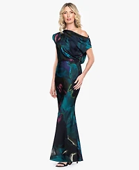 Betsy & Adam Women's One Shoulder Printed Gown