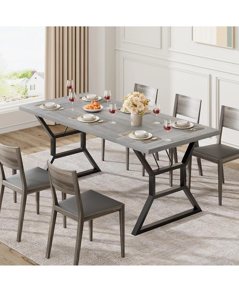 homfan Industrial Dining Table for 6 to 8, Rectangular Kitchen with Trestle Base