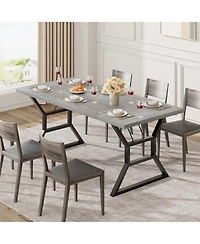homfan Industrial Dining Table for 6 to 8, Rectangular Kitchen with Trestle Base