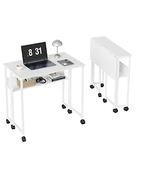 gaomon Folding Desk Small Rolling Desk with Storage Shelf,24.8 Inch Foldable Computer Table with Wheels,Portable Office Desk for Small Space SofaTable