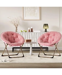 gaomon Saucer Chair Folding Faux Fur Lounge Chair with Metal Frame, Cozy Moon Chair for Bedroom, Dorm, Living Room, Apartment, Coffee