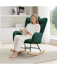 Gaomon Modern Teddy Fabric Rocking Chair, High Back Glider Rocker - Cozy Reading Armchair with Soft Cushion for Living Room, Nursery, Bedroom
