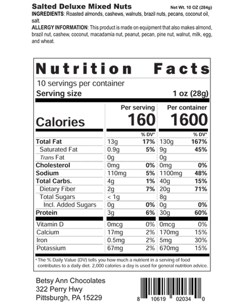 Betsy Ann Chocolates Traditional Salted Cashews and Deluxe Nut Mix, 10 oz. each